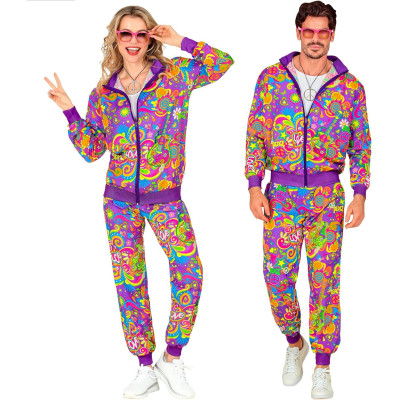 Vibrant Flower Power: Retro Hippie Tracksuit for Adults
