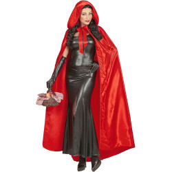Enchanting 145 cm Red Satin Hooded Cape – Perfect for a Dramatic Entrance!