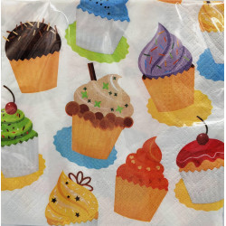 Kolorowe Papierowe Serwetki na Imprezę Cupcake - 20 Szt., 33x33 cm