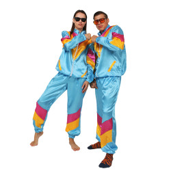 Kostium sportowy w stylu lat 80-tych w kolorze niebieskim