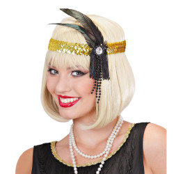 Leather Sparkling Headband with Feathers and Pearls
