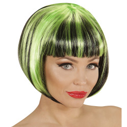 Black Green Wig with Streaks