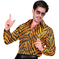 Męska błyszcząca koszula na imprezę z nadrukiem tygrysa