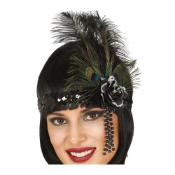 Black Glittery Headband with Feathers