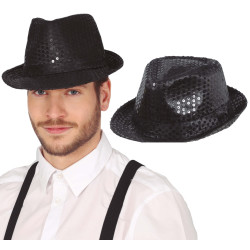 Black Glitter Gangster Hat