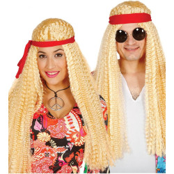 Ladies Mens Long Blonde Hippie 1960s 1970s Hippy Wig Fancy Dress Costume Festival Summer 60's 70's